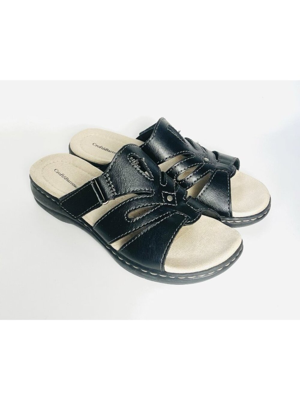Croft & Barrow Piper Black Slide Sandals Womens 7 Comfort Shoes Adjustable Strap